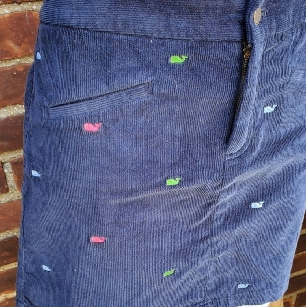 Vineyard Vines Navy Corduroy Whale Embroidered Mini Skirt Size 8 Preppy - Picture 5 of 13